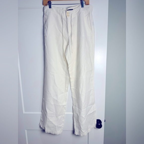 Ralph Lauren Pants - Lauren Ralph Lauren white wide leg linen pants pockets and drawstring